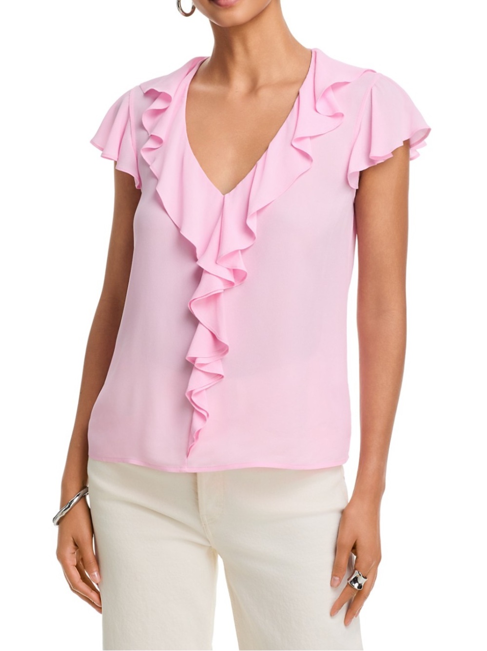 Ruffled V-Neck Pink Blouse NWT